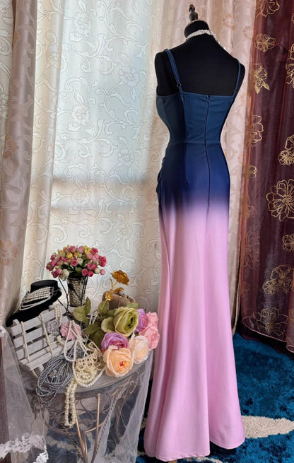 Vintage Pink Prom Dress Straps Sheath Evening Dress Satin  Formal Dress DP05058
