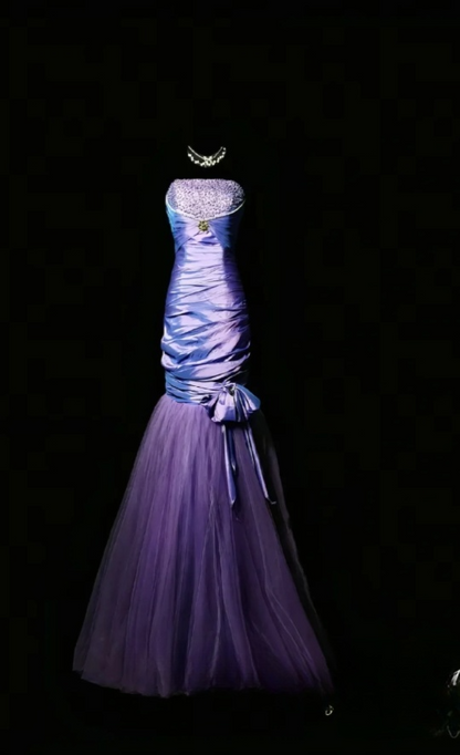 Elegant Purple Prom Dress Satin Strapless Evening Dress Sheath Birthday Dress DP05168