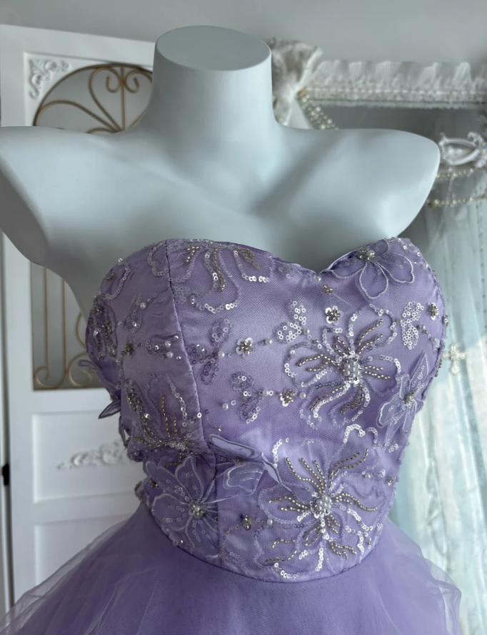 Elegant Purple Prom Dress Tulle Evening Dress A-Line Birthday Dress DP05169