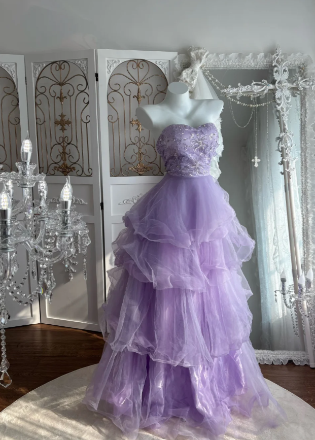 Elegant Purple Prom Dress Tulle Evening Dress A-Line Birthday Dress DP05169