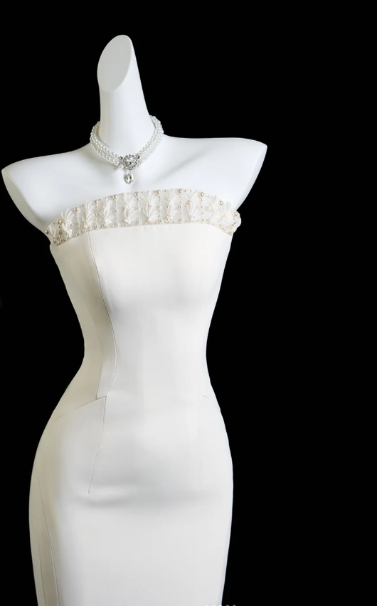 Elegant White Prom Dress Satin Evening Dress Mermaid Birthday Dress DP05170