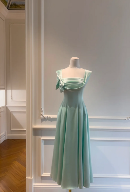 Chic Mint Green Prom Dress Satin Evening Dress A-Line Birthday Dress DP05172