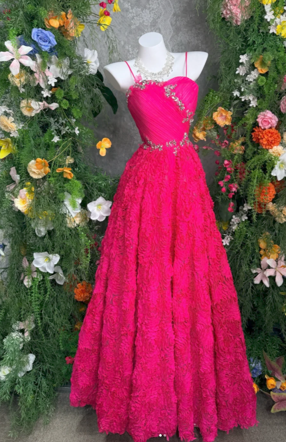 Chic Hot Pink Prom Dress Spaghetti Straps Tulle Evening Dress A-Line Birthday Dress DP05175