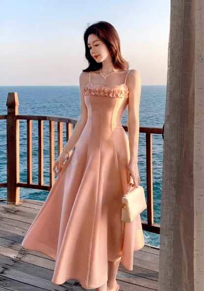 Chic Orange Prom Dress Satin A-Line Spaghetti Straps Evening Dress Sleeveless Birthday Dress DP05224