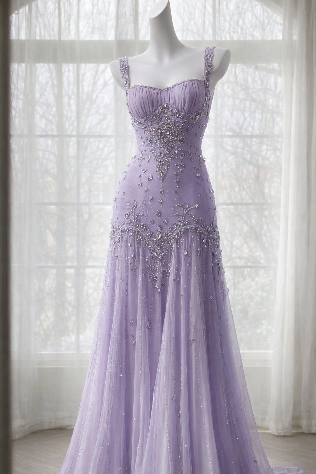 Classy Purple Prom Dress Beaded Tulle Straps Sheath Evening Dress Sleeveless Birthday Dress DP05231