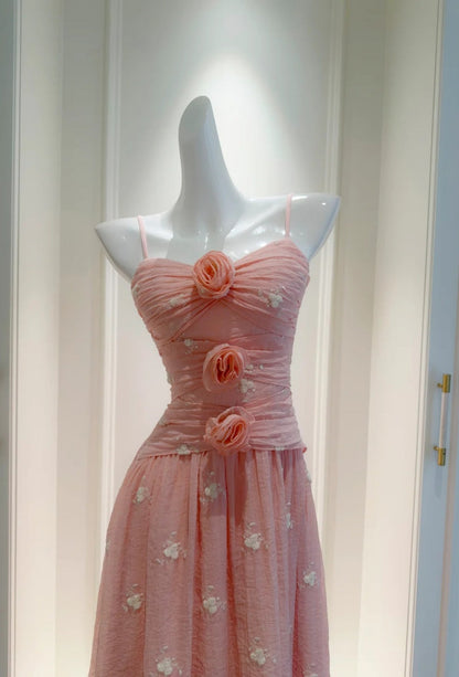 Classy Pink Prom Dress Beaded Spaghetti Straps Sheath Evening Dress Sleeveless Birthday Dress DP05237
