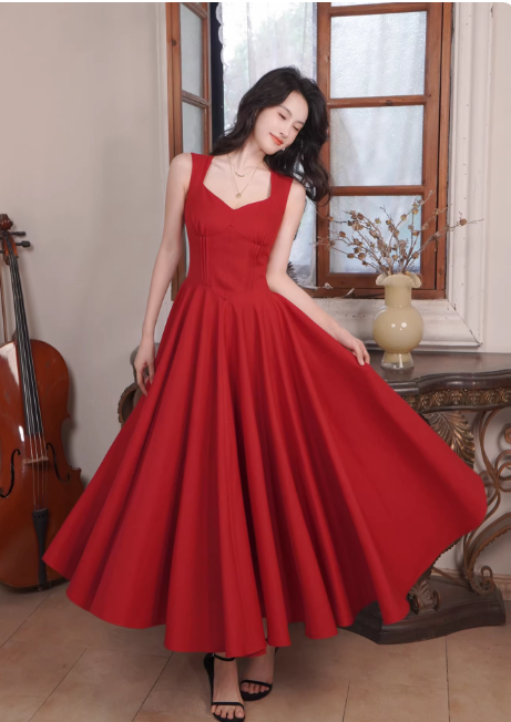 Chic Burgundy Prom Dress Satin Straps A-Line Evening Dress Sleeveless Birthday Dress DP05242