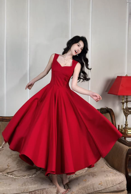 Chic Burgundy Prom Dress Satin Straps A-Line Evening Dress Sleeveless Birthday Dress DP05242