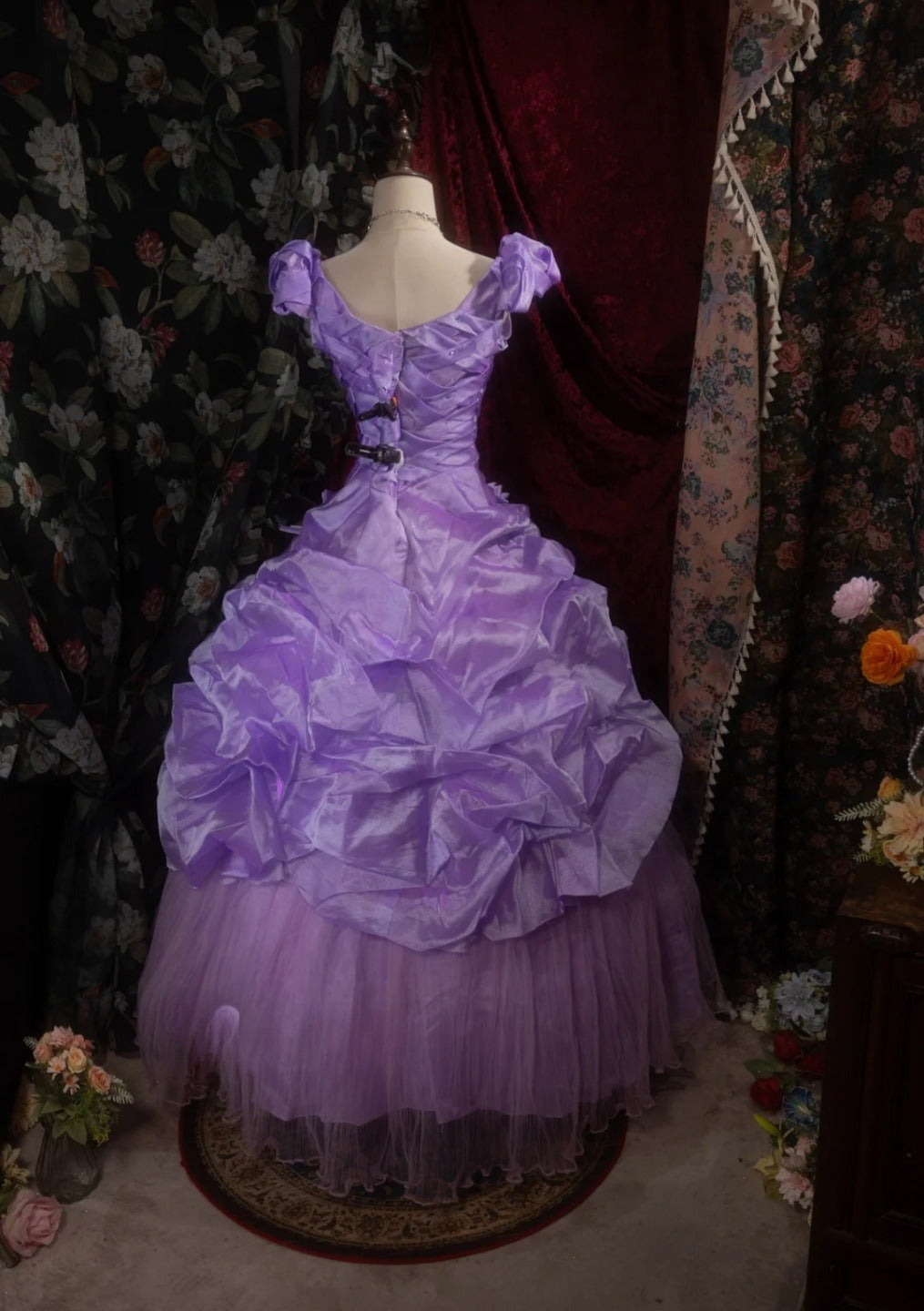 Vintage Purple Prom Dress Square Neck Tulle  A-Line Long Evening Dress DP05279