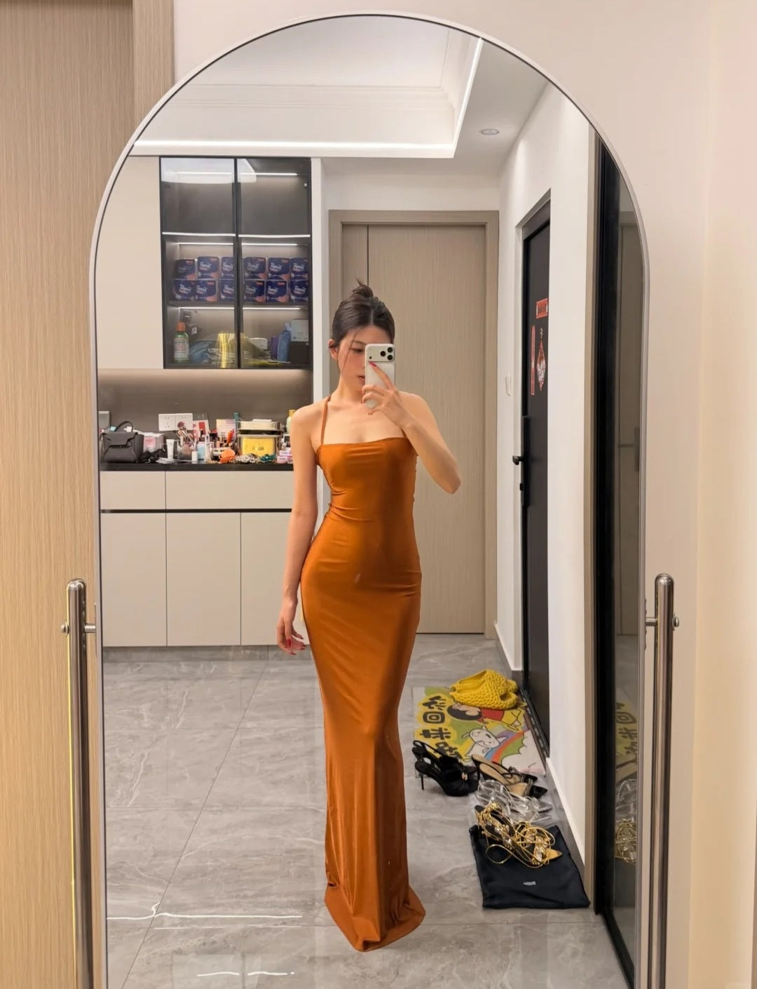 Sexy Sheath Long Evening Dress Spaghetti Straps Satin Party Dress Sleeveless Guest Dress DP05338