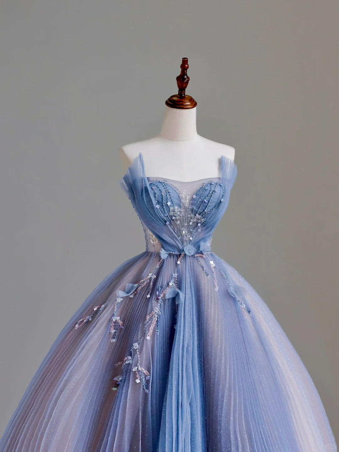 Elegant Glamour A line Strapless Blue Tulle Long Prom Dresses Party Dress Evening Dress DP1529