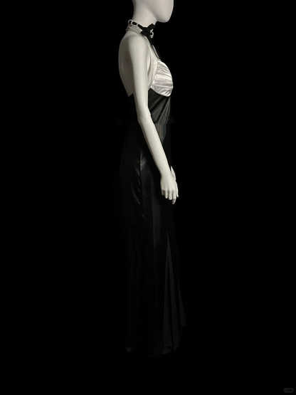 Vintage Mermaid Halter Black Satin Long Evening Party Gowns Evening Formal Dresses Prom Dress DP2032