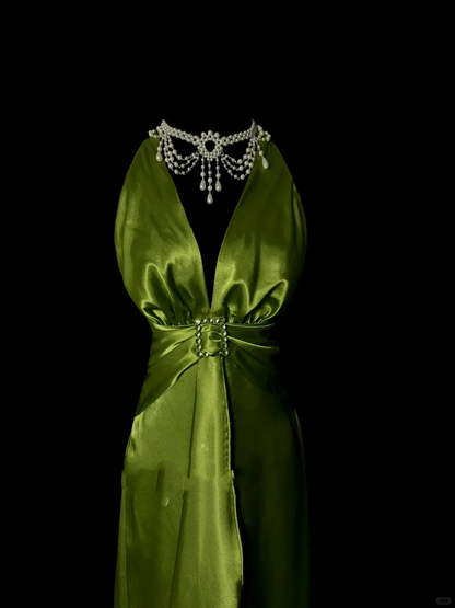 Retro Sheath Halter Green 20th Birthday Dress Long Prom Dress Birthday Outfits For Women DP2072
