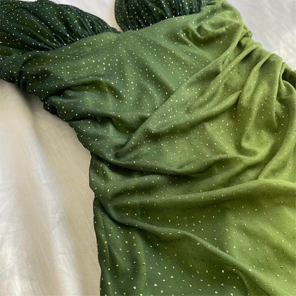 Shiny Green Gradient Long Chiffon Ball Gown Prom Dress Celebrity Dresses