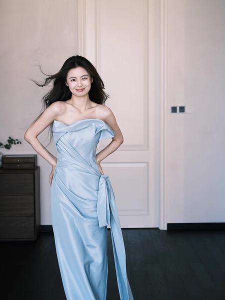 Elegant Blue Sheath Formal Evening Dress Satin Strap Birthday Dress Stunning Graduation Dress DP2836