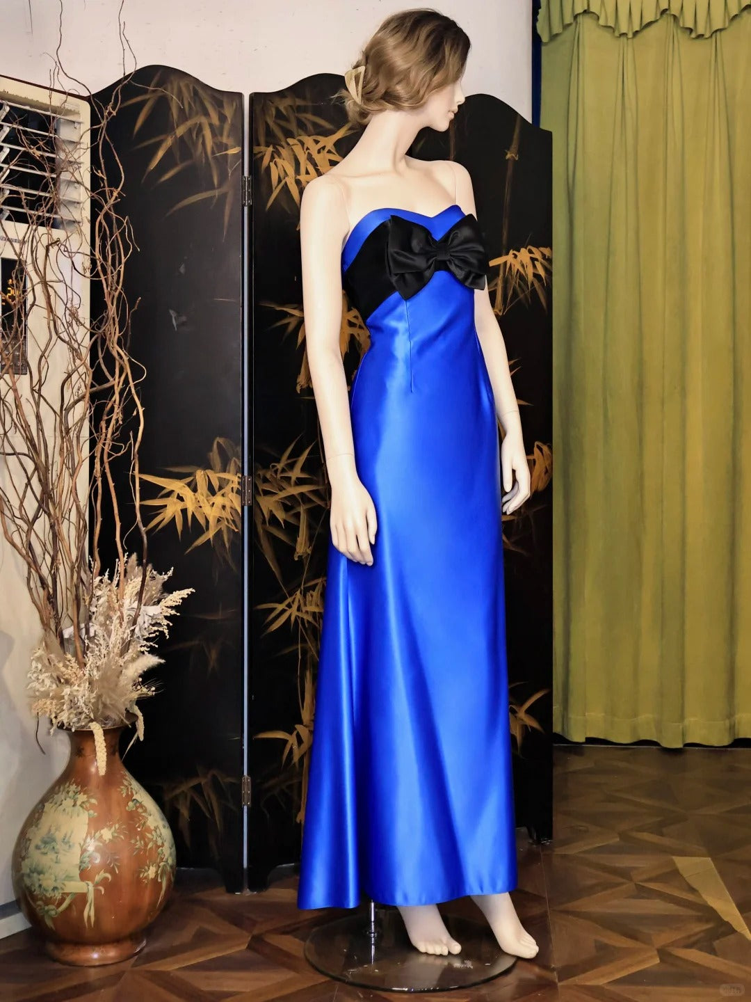 Elegant Sheath Long Evening Dress Satin Modest Birthday Party Dress Strapless Royal Blue Formal Dress DP2853