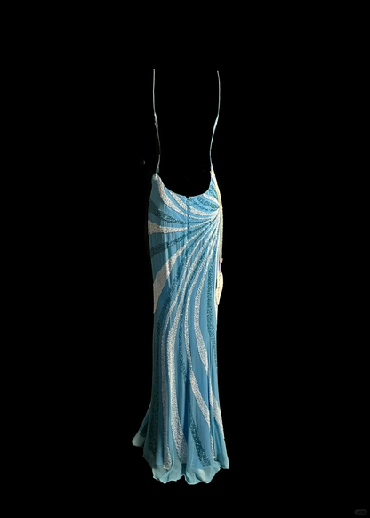 Vintage Mermaid Spaghetti Straps Blue Chiffon Long Prom Dress Party Dress Evening Dresses DP912