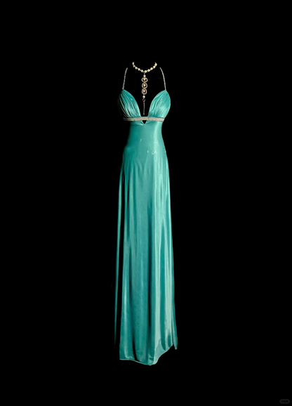 Elegant Glamour Mermaid Spaghetti Straps Blue Satin Long Prom Dresses Party Dress Evening Dress DP927