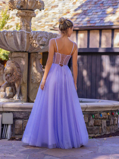 Aimishang Elegant Evening Dress Spaghetti Straps Corset Floor Length Tulle Prom Dress