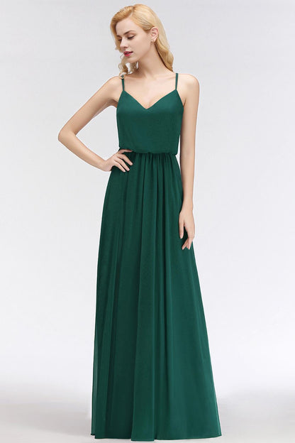 Chiffon A-Line Elegant Spaghetti-Straps Bridesmaid Dress