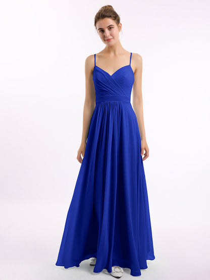 Spaghetti Straps Chiffon Dress with Sweetheart Neck Royal Blue