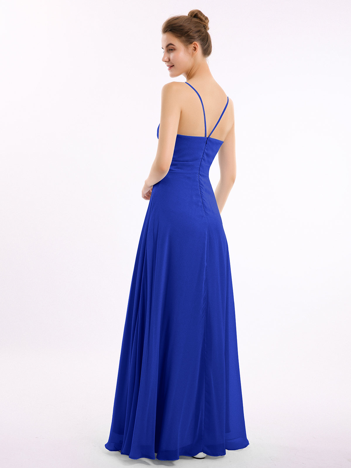 Spaghetti Straps Chiffon Dress with Sweetheart Neck Royal Blue