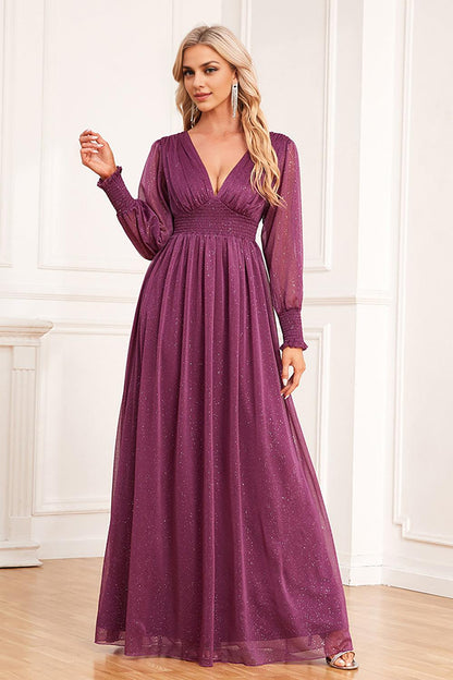 Desert Rose A Line V Neck Long Sleeves Floor Length Mother of the Bride Dresses