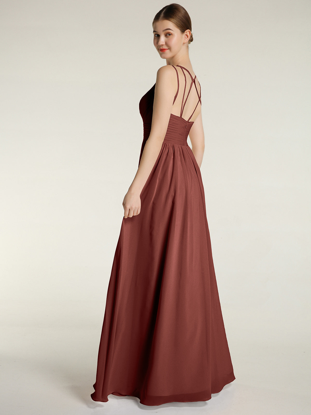 Double Straps Chiffon Dresses with Sweetheart Terracotta
