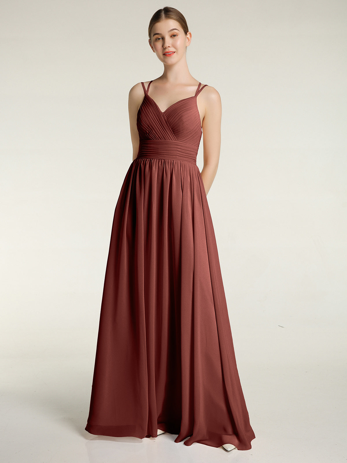 Double Straps Chiffon Dresses with Sweetheart Terracotta