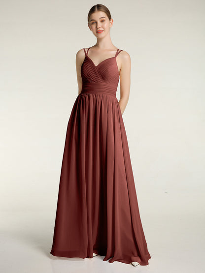 Double Straps Chiffon Dresses with Sweetheart Terracotta