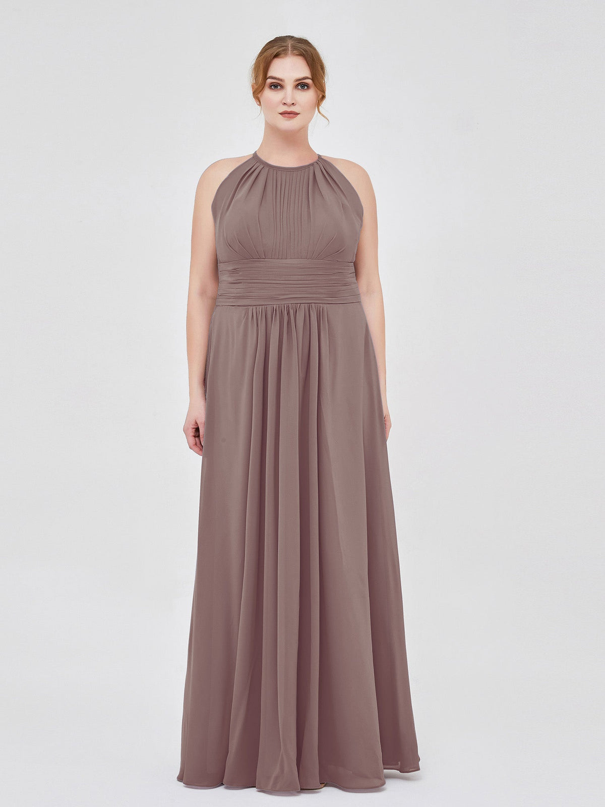 Halter Chiffon Maxi Dress of Bridesmaid Dusk