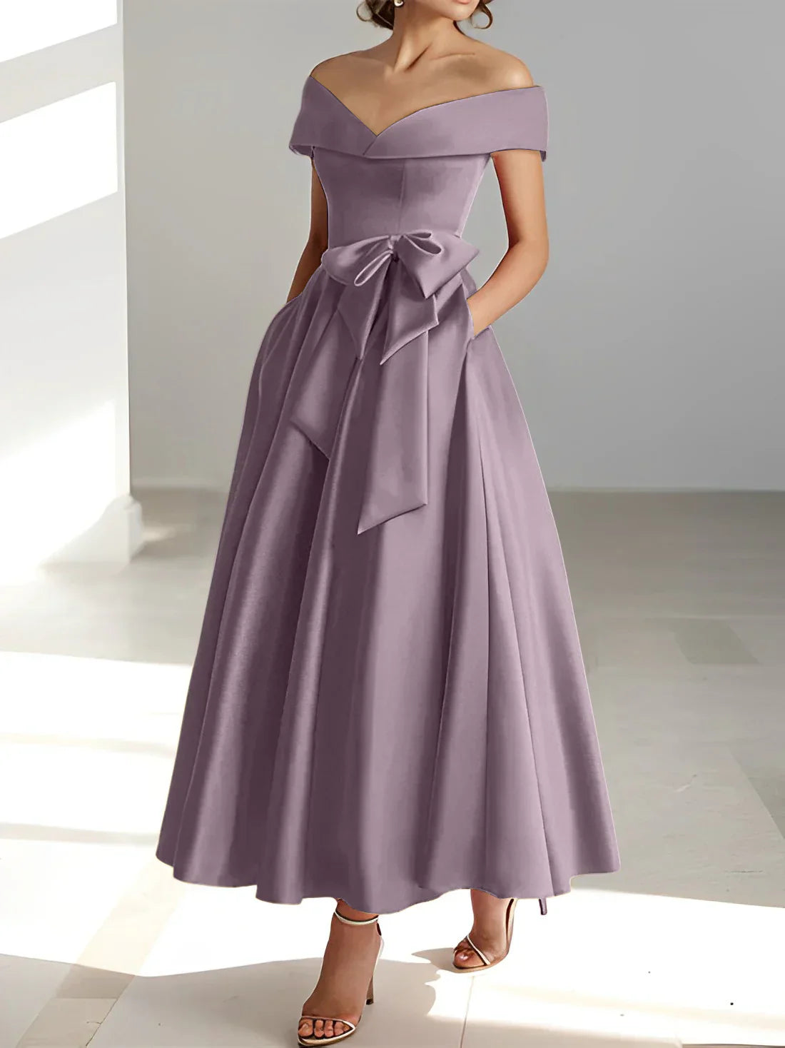 A-line/Princess Off Shoulder Pocket Mother of the bride dresses