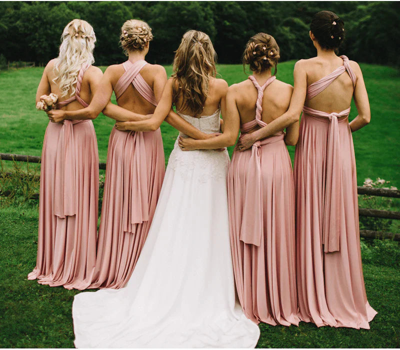 Dusty Rose Floor Length Long Chiffon Backless Multi-Way Bridesmaid Dresses