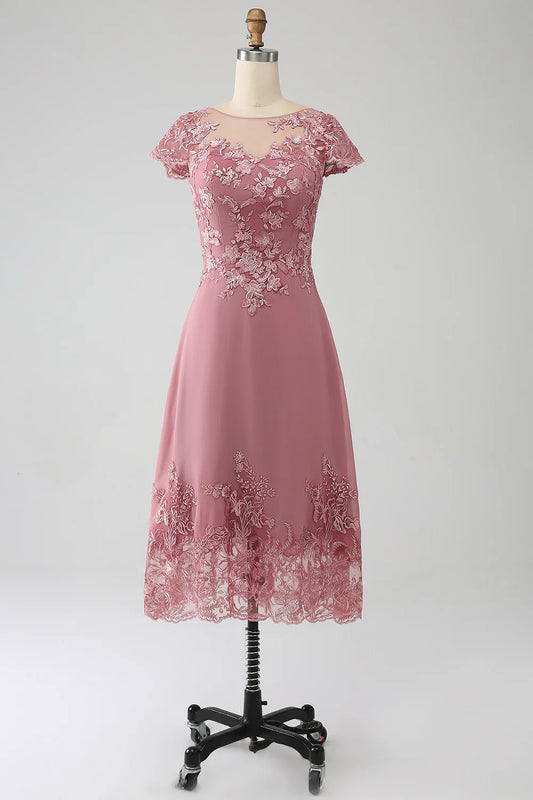 A-Line Scoop Illusion Tea-Length Mother of the Bride Dress With Sequins