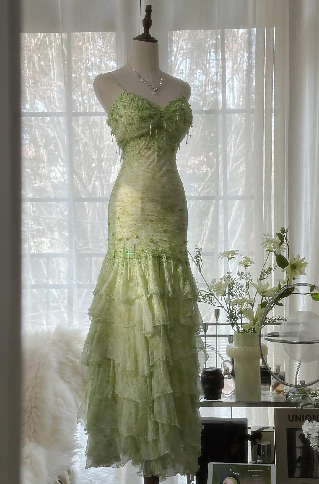 Fairytale Green Mermaid Gown 🍀Sweetheart Chiffon&Beaded Layed Prom Dress for Graduation&Quinceanera ED01769