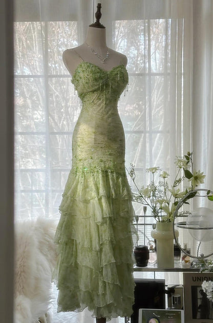 Fairytale Green Mermaid Gown 🍀Sweetheart Chiffon&Beaded Layed Prom Dress for Graduation&Quinceanera ED01769