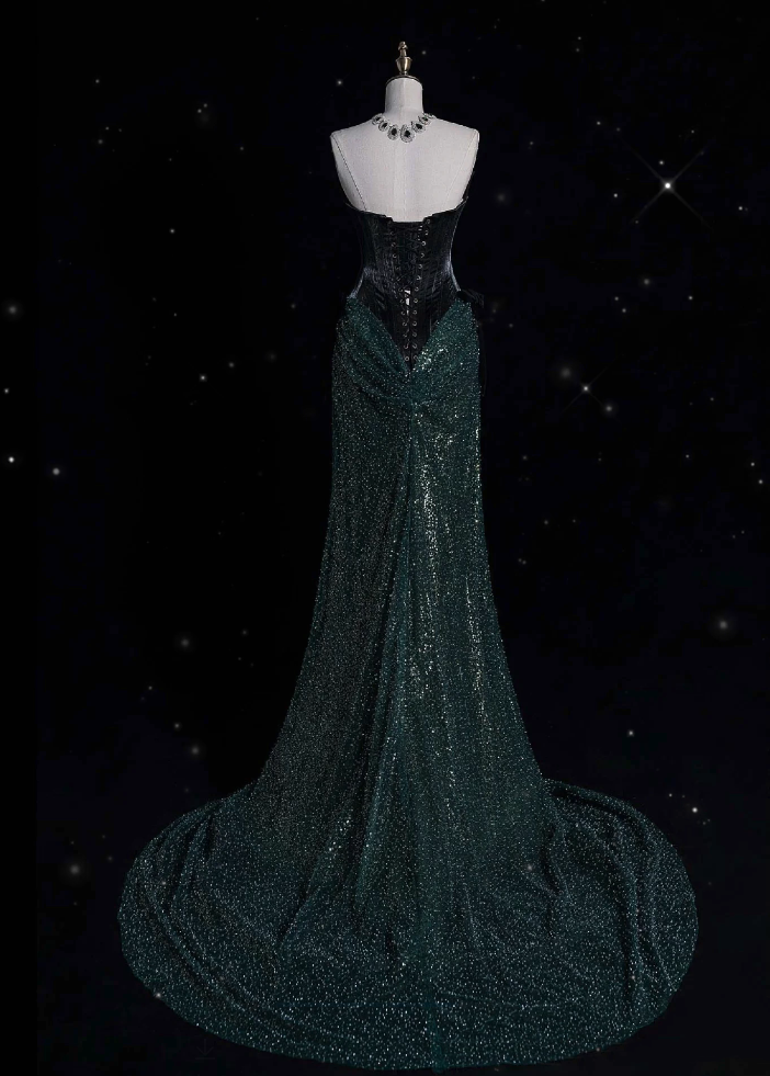 Elegant Mermaid Strapless Sequin Green Long Prom Dresses Evening Dress HZ1024