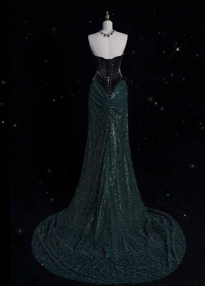 Elegant Mermaid Strapless Sequin Green Long Prom Dresses Evening Dress HZ1024