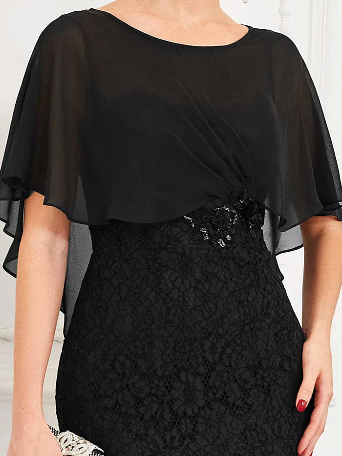 Aimishang Elegant Capelet Lace Fit and Flare Mother of the Bride Dress