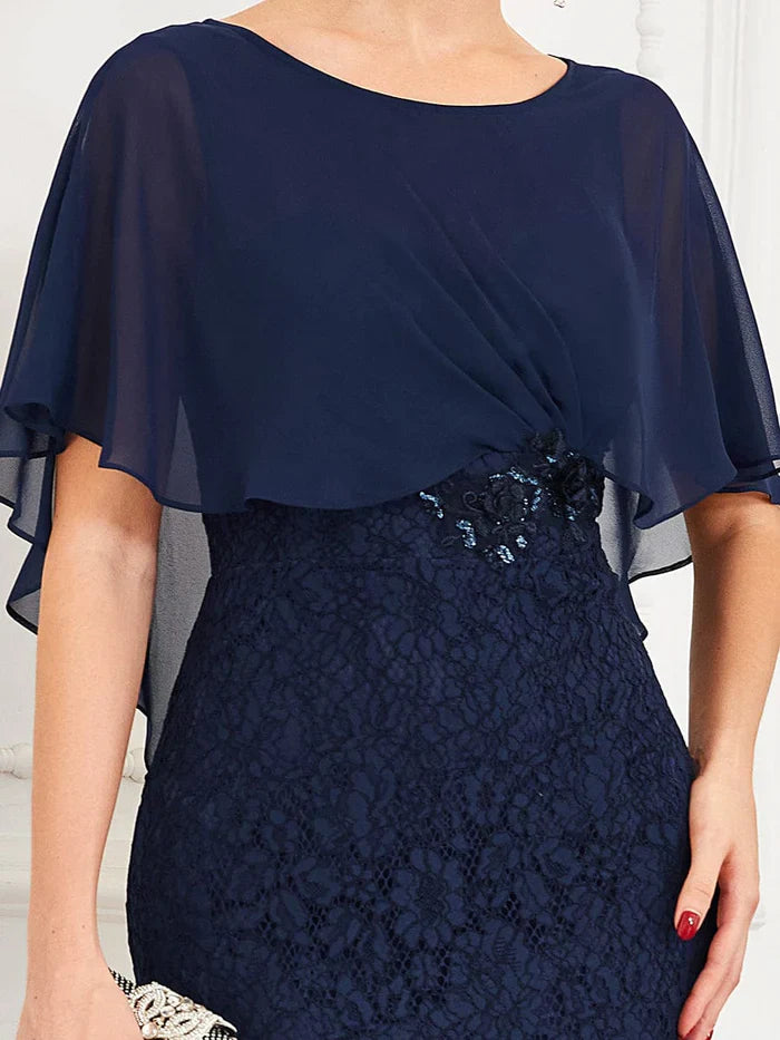 Aimishang Elegant Capelet Lace Fit and Flare Mother of the Bride Dress