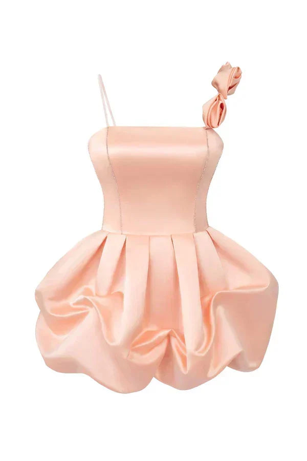 Vintage Pink Satin Short A-Line Party Dress Cocktail Dress Homecoming Dress HZ1024