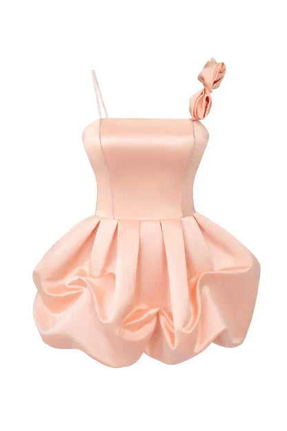 Vintage Pink Satin Short A-Line Party Dress Cocktail Dress Homecoming Dress HZ1024