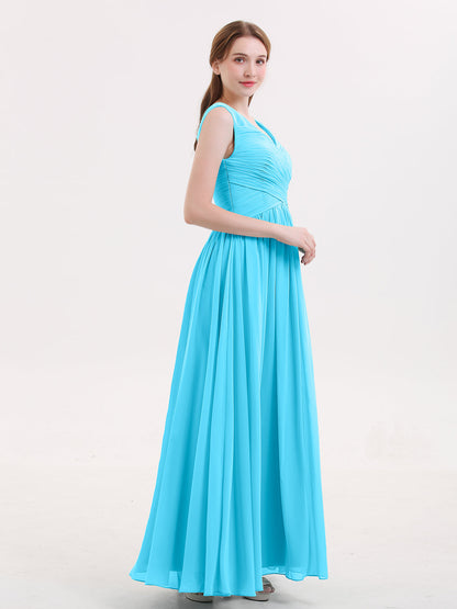 V Neck Maxi Chiffon Dresses with Ziper Back Pool