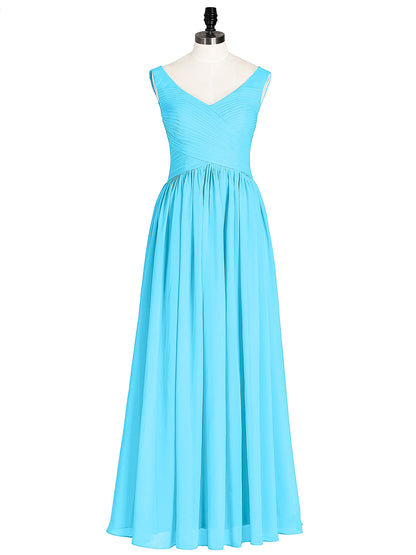 V Neck Maxi Chiffon Dresses with Ziper Back Pool
