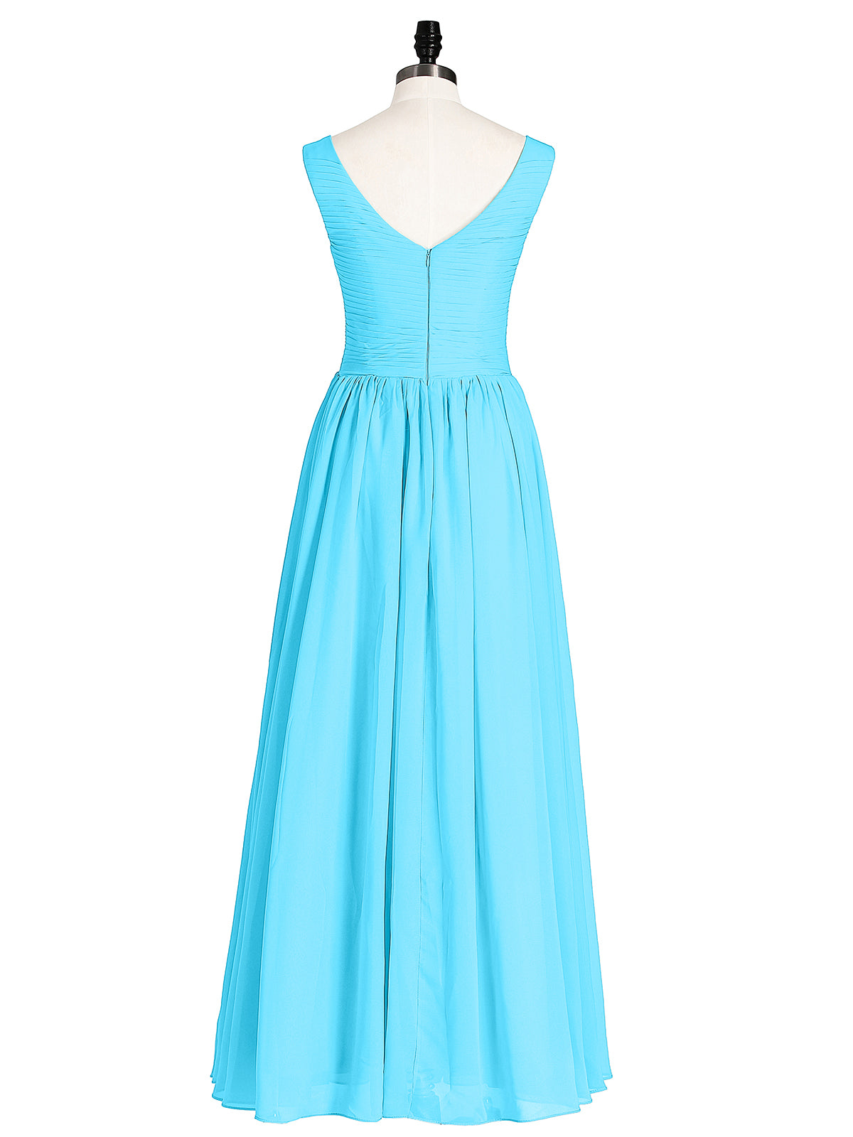 V Neck Maxi Chiffon Dresses with Ziper Back Pool