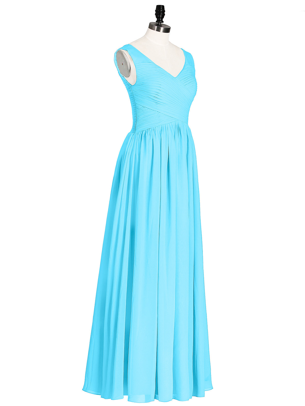 V Neck Maxi Chiffon Dresses with Ziper Back Pool