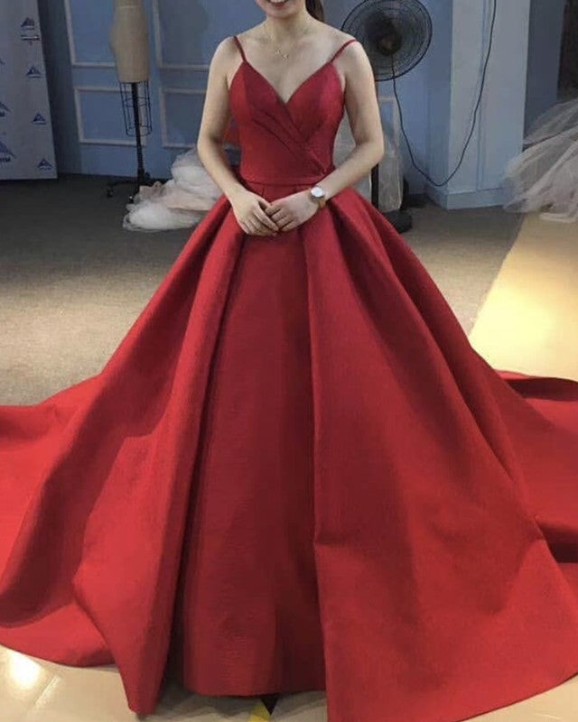 Elegant Satin V-neck Bodice Corset Ball Gowns Prom Dresses