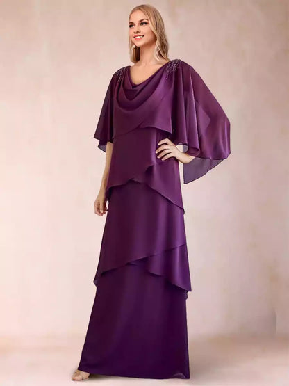 Elegant A-line/princess style V-neck half sleeved layered Mother of the Bride Dresses