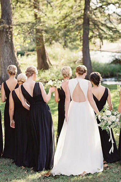 Elegant Dark Navy Chiffon Floor Length Bridesmaid Dress/Formal Women's Dresses