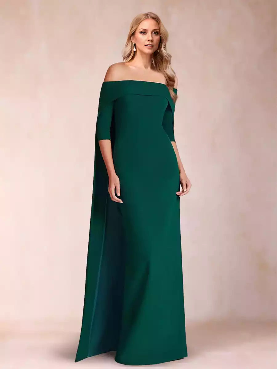 Elegant slim fit/straight off shoulder half sleeved long shawl Mother of the Bride Dresses